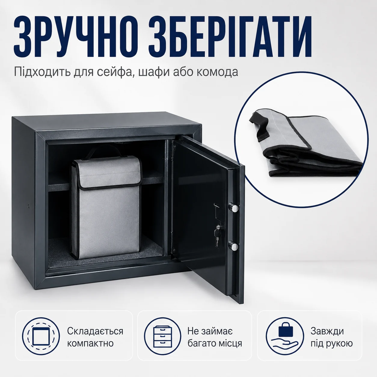 Компактне зберігання в сейфі або шафі